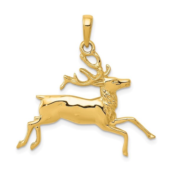 14k Yellow Gold Fine Jewelry Authentic Deer Running Necklace Charm Pendant - Picture 1 of 4